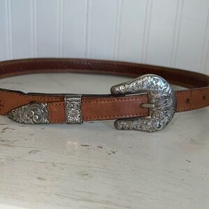 Vintage Wage Sterling Silver overlay belt buckle hardware & braided leather belt